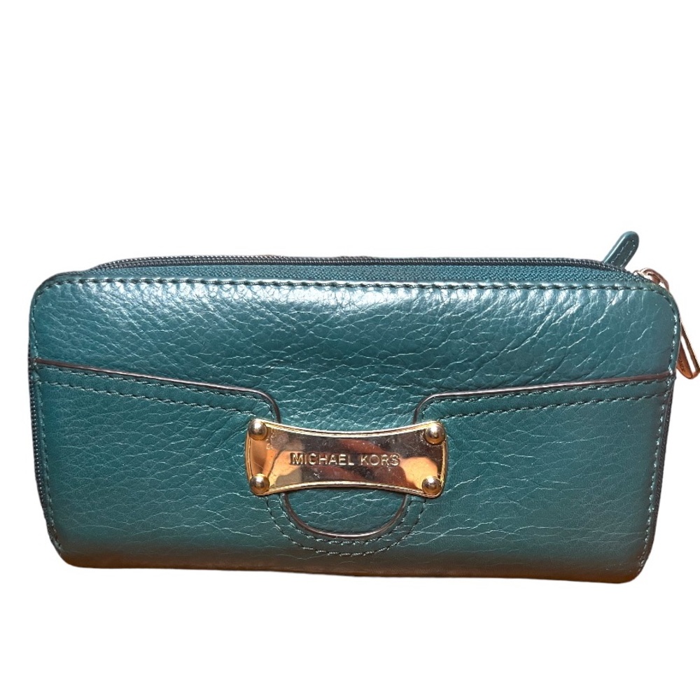Michael Kors Green & Gold Signature Gold Logo Continental Long Wallet Purse